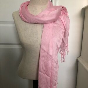 Silky Pale Pink Scarf with Fringe